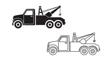 Simple black and white illustration of a tow truck vehicle