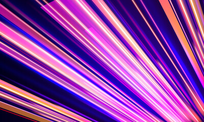 Bright straight neon beams cut across a deep black background, creating a powerful sense of motion and direction. Electric blue highlights glow intensely. A modern abstract technology illustration. © IvanLi