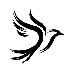 Fototapeta premium Black silhouette of a flying bird with outstretched wings and smooth lines