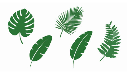 Minimal Decorative Four Green Tropical Leaf Vector Icons © Boloram