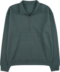 Dark green fleece jacket with a zipper and pockets on the front isolated on transparent background © SanjedaAkter