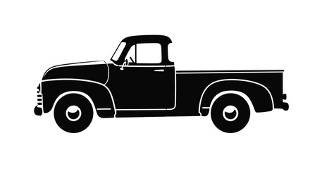 A black silhouette of a classic vintage pickup truck side view