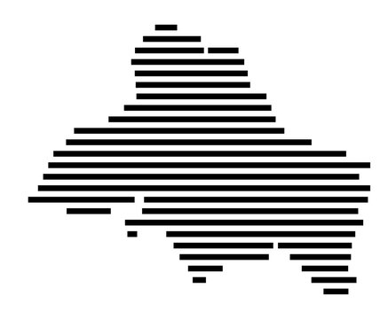Symbol Map of the city Lamspringe (Niedersachsen, Germany) showing the area of the city with just a few black horizontal lines