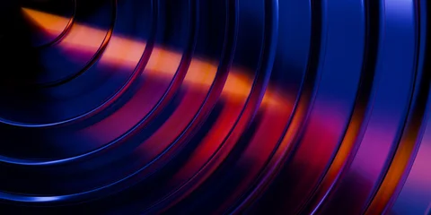 Cinematic iridescent glass abstract shapes with vibrant blue purple violet neon light refraction on black dark background futuristic tech wallpaper design 3d rendering © IM_VISUALS