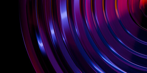Holographic liquid glass geometric elements with chromatic blue purple neon dispersion glow on dark black background modern technology art banner design 3d rendering © IM_VISUALS