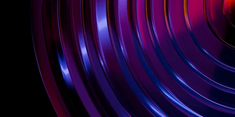 Holographic liquid glass geometric elements with chromatic blue purple neon dispersion glow on dark black background modern technology art banner design 3d rendering © IM_VISUALS