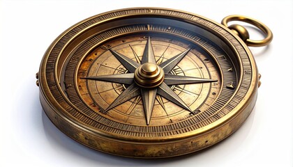 Antique brass compass with intricate details and aged patina.