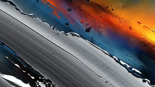 Dramatic interplay of chromatic hues and linear texture, a visual journey through abstract dimension