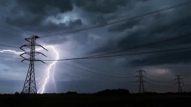 Lightning Strikes Power Transmission Towers.