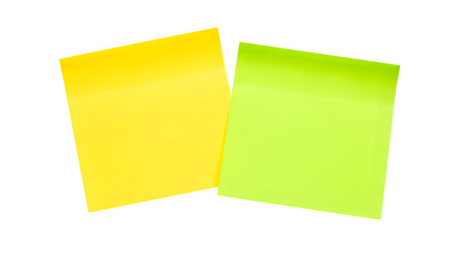 yellow and neon green pair of blank empty sticky office notes for memory notifications, isolated on white or transparent background. PNG