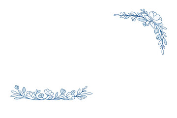 Fototapeta premium Elegant blue line art floral elements featuring a decorative corner