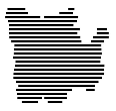 Symbol Map of the city Waldbrunn (Westerwald) (Hessen, Germany) showing the area of the city with just a few black horizontal lines