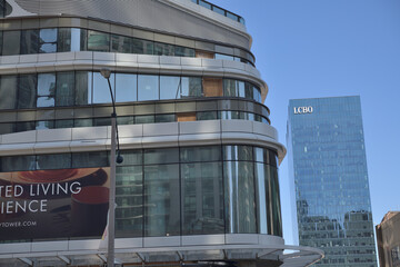 Obraz premium ground floors of SkyTower Pinnacle One Yonge and LCBO corporate office at 100 Queens Quay East, Toronto