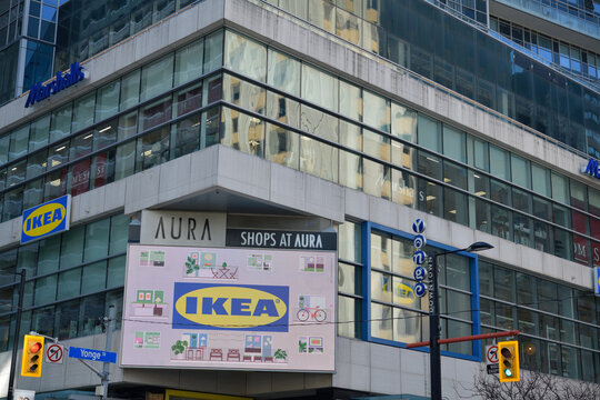 exterior of IKEA Toronto Downtown, in Aura Concourse Shopping Mall, at 382 Yonge St