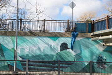 Obraz premium aqua green mural Jones Av underpass, between Gerrard St E and Boultbee Av, completed Sept 2019, 