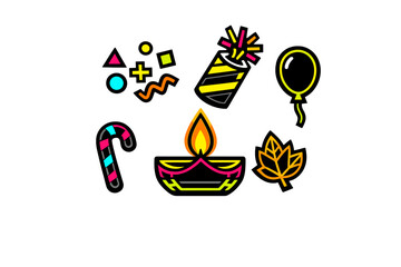 Obraz premium A collection of festive icons featuring a diya lamp, candy cane