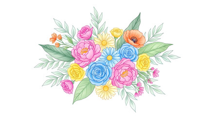 Watercolor Rose Bouquet In Soft Pastels