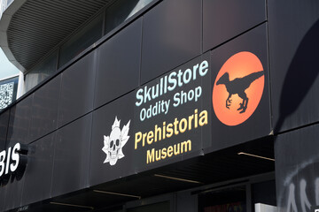 Obraz premium sign outside Prehistoria Museum & SkullStore Oddity Shop located at 333 Yonge St, Toronto