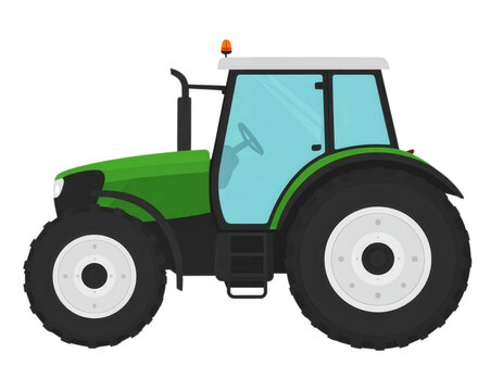 Green tractor with large wheels and a blue window isolated on a transparent background