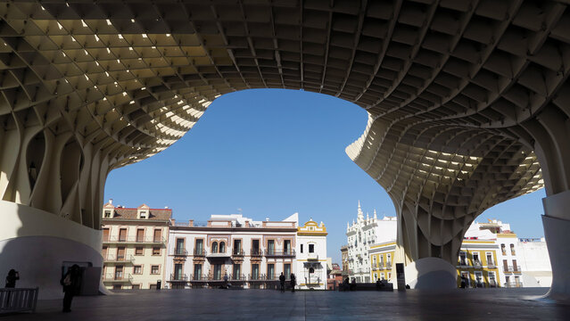 Antiquarium, Sevilha, Spain. Space Metropol Parasol, Setas de Sevilla, with panoramic terraces. A wooden structure in the old quarter 