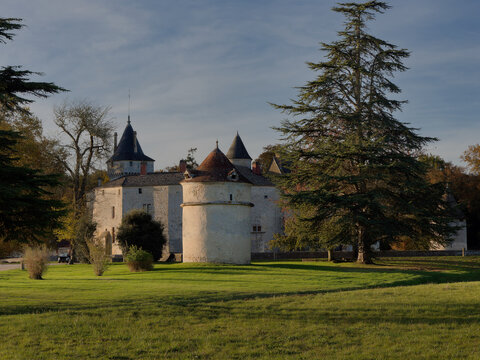 Historic castle in the Arcachon Bay countryside at sunset