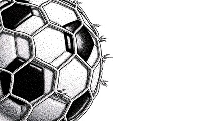 Obraz premium Graphic portrayal of a football trapped in a net, symbolizing the struggle and intensity of athletic competition concept