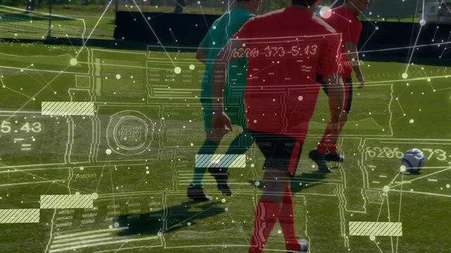 Green man dribbling red defender pressing pressure forcing turnover to win ball sports HUD tracking