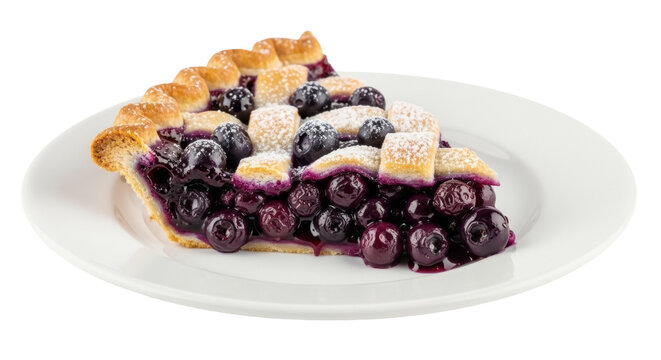 Delicious blueberry pie slice isolated PNG, homemade dessert with flaky crust and juicy filling on transparent background