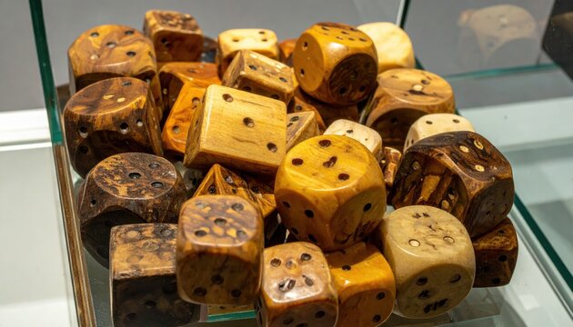 A Captivating Collection of Rare and Vintage Dice Displayed in a Pile, Featuring Various Materials and Eras