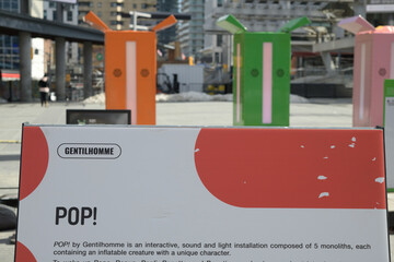 Naklejka premium view of POP! an interactive art installation by the Montreal-based multimedia studio Gentilhomme at Sankofa Square, Toronto