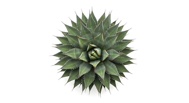Top View of Agave Succulent Plant Isolated on White Background