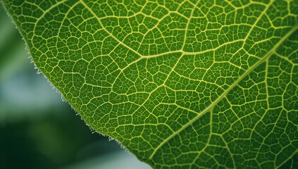 Obraz premium Showing single green leaf revealing dense network of veins in garden, with marginal trichomes