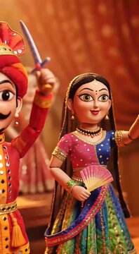 Traditional Indian Puppet Show with Colorful Characters and Cultural Attire.