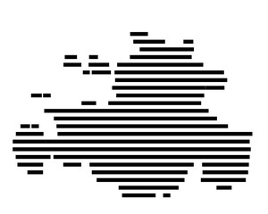 Symbol Map of the city Oberthulba (Bayern, Germany) showing the area of the city with just a few black horizontal lines