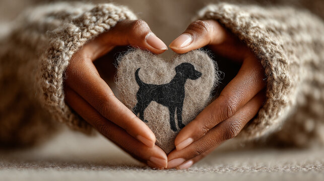 Caring Hands Forming Heart Around Dog Silhouette Symbolizing Pet Protection, Adoption and Insurance