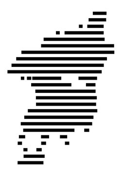 Symbol Map of the city Pottenstein (Bayern, Germany) showing the area of the city with just a few black horizontal lines