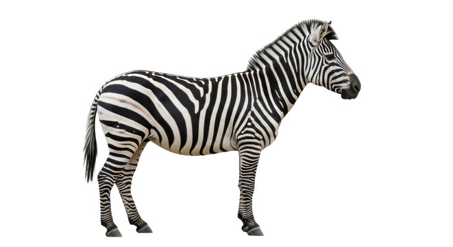 Striking zebra standing isolated PNG on transparent background, wild animal with black and white stripes for wildlife and nature designs