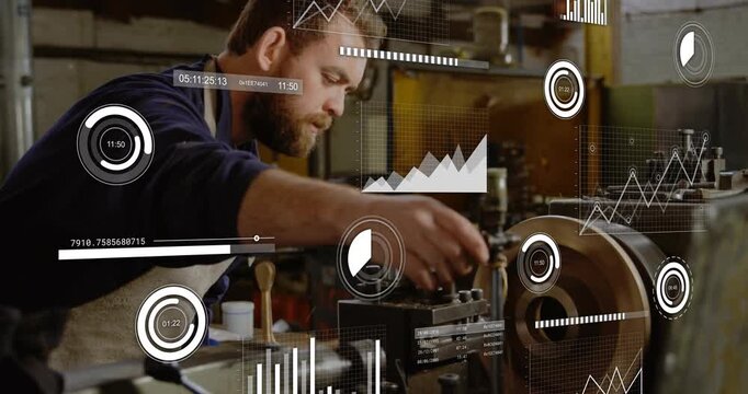 Machinist reaching toward rotating part starting tweaks while monitoring HUD to ensure alignment