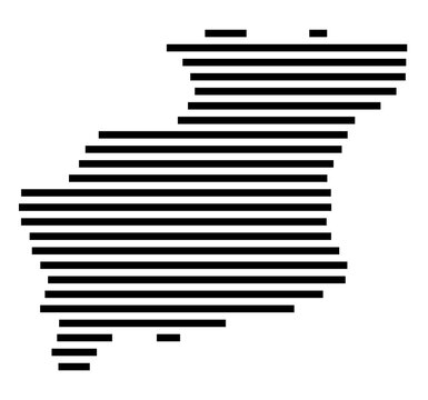 Symbol Map of the city Oberthal (Saarland, Germany) showing the area of the city with just a few black horizontal lines