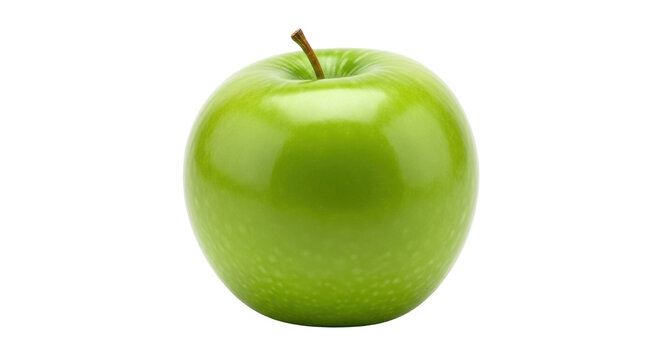 Shiny green Granny Smith apple isolated PNG, fresh fruit with stem on transparent background for healthy eating and food design