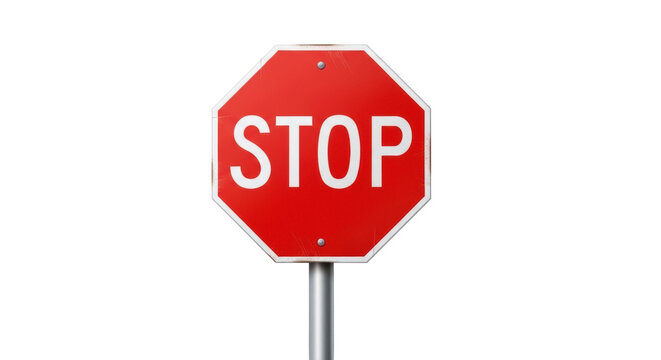 Red stop sign PNG isolated on transparent background, octagon traffic sign for road safety and transportation regulations