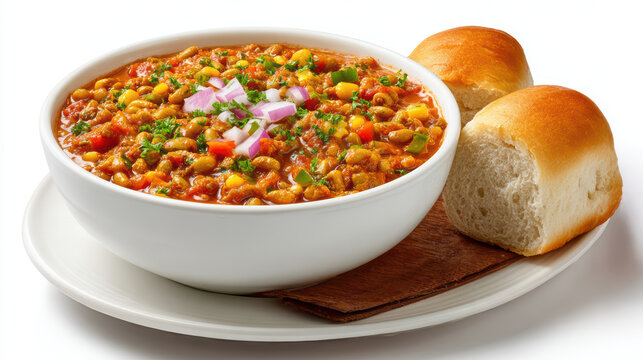 indian misal pav with spicy sprouted beans close-up