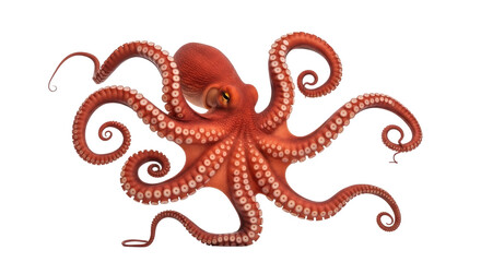 Red octopus PNG isolated on transparent background, marine animal with tentacles for design and educational use, sea creature © Luca