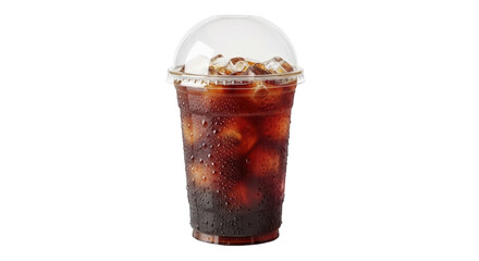 Refreshing iced coffee in a plastic cup with dome lid isolated PNG, cold brew beverage on transparent background for summer refreshment © Luca