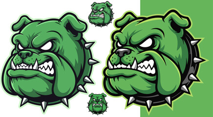 Obraz premium Set of 4 green bulldog face icons vector