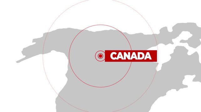 Earthquake in Canada concept 4k animation with typography and red circles, warning. Breaking, news, pak
