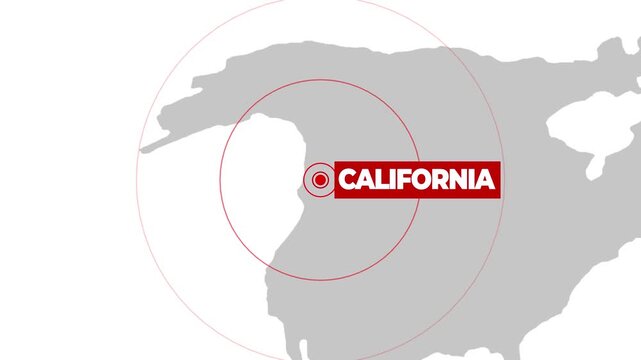 California news and earthquake concept background with world map and blinking red dot on the map of United States