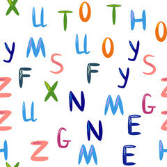 ABC seamless pattern in simple cartoon style. Cute alphabet print - hand drawn childish seamless pattern design. Digital paper. © MichiruKayo