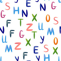ABC seamless pattern in simple cartoon style. Cute alphabet print - hand drawn childish seamless pattern design. Digital paper. © MichiruKayo