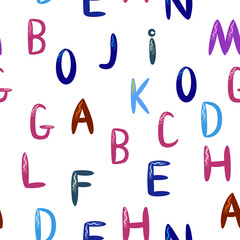 ABC seamless pattern in simple cartoon style. Cute alphabet print - hand drawn childish seamless pattern design. Digital paper. © MichiruKayo
